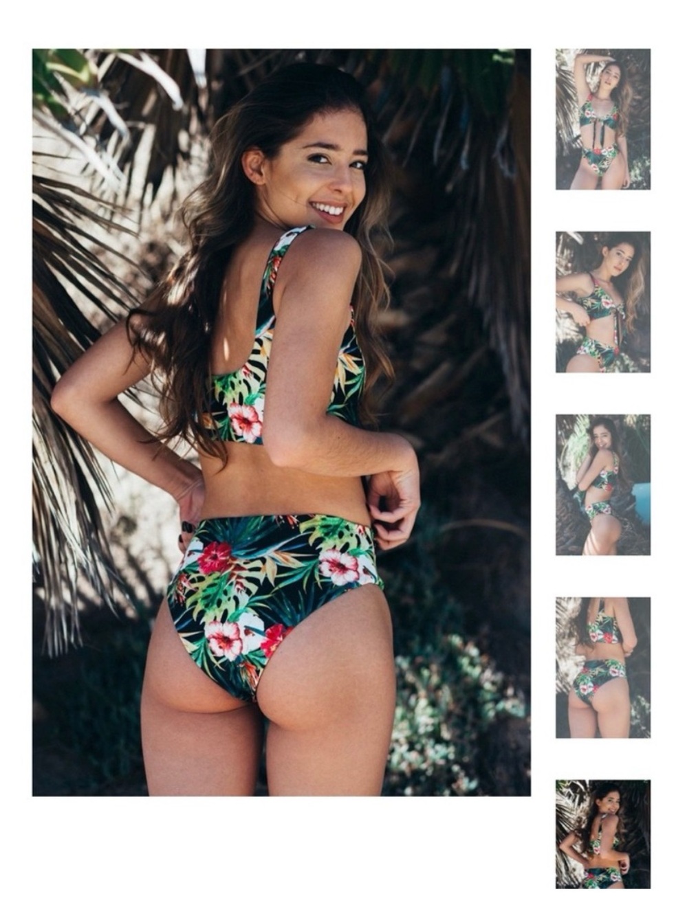 Tropical Floral High-Waist Bikini bottom 
- Green Floral